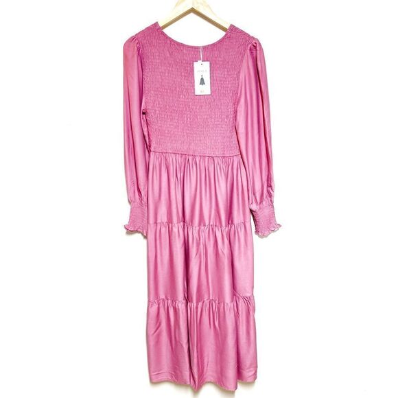 NWT Zesica Rose Long Sleeve Smocked Tiered Ruffle Peasant Dress Sz M (L) - Picture 2 of 4